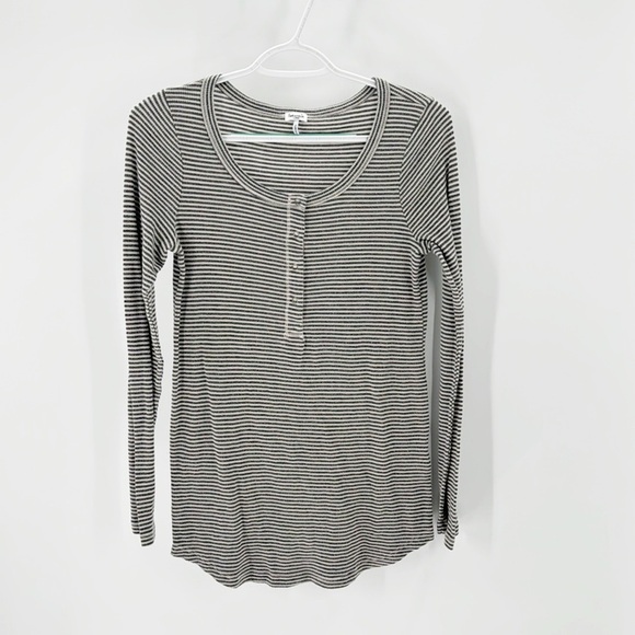 SPLENDID THERMAL FOREVER HENLEY lightweight casual gray striped longline - Picture 1 of 6